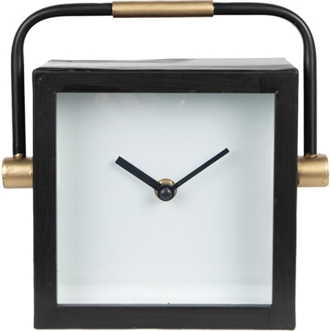 Clayre & Eef Tafelklok 19 cm Zwart Wit Ijzer Glas Tafelklokken Binnen
