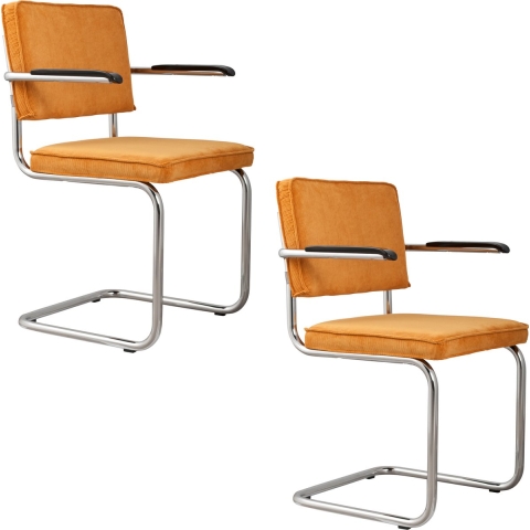 Zuiver Ridge Rib Eetkamerstoelen met armleuning Geel - Set van 2