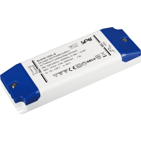 Self Electronics SLD30-12VL-E LED-transformator, LED-driver Constante spanning 30 W 2.5 A 12 V/DC Montage op ontvlambare oppervlakken, Dimbaar,