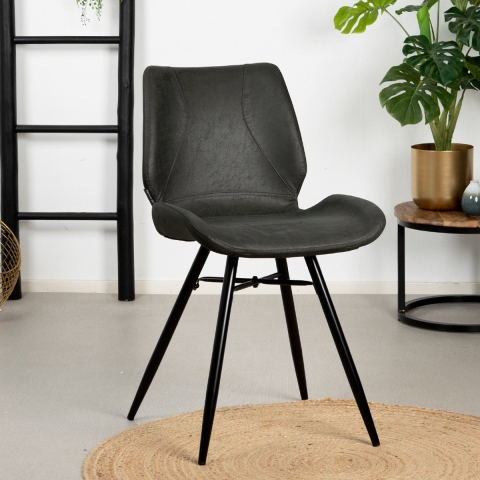 Bronx71 Industriële eetkamerstoel Barrel zwart|antraciet eco-leer