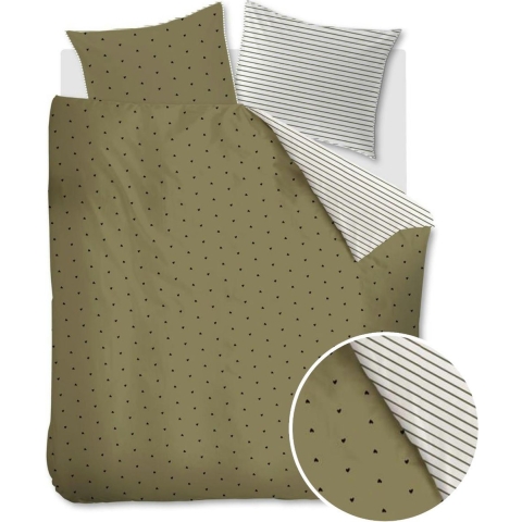 vtwonen Striped Hearts Dekbedovertrek 240 x 200/220 cm - Groen