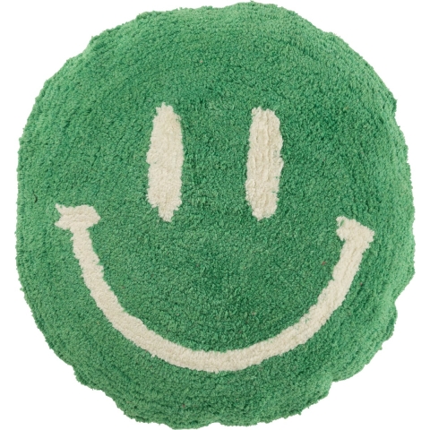 J-Line kussen Smiley Getuft - katoen - groen|wit