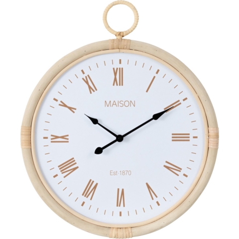 J-Line klok Kyr - rotan - naturel|wit - small - Ø 48 cm