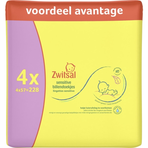 3x Zwitsal Billendoekjes Sensitive 4x57 = 228 stuks