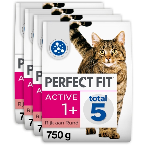 4x Perfect Fit Droogvoer Adult Active Rund 750 gr