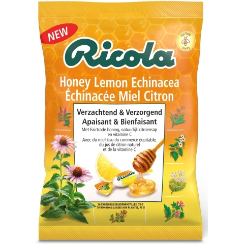 12x Ricola Keelpastilles Honing Citroen Echinacea Zakje 75 gr