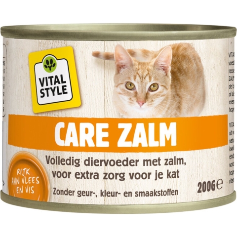 12x VITALstyle Kattenvoer Blik Care Zalm 200 gr