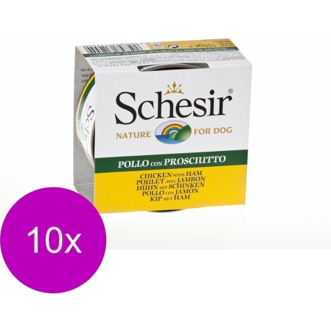 10x Schesir Hondenvoer Blik Jelly Kipfilet en Ham 150 gr