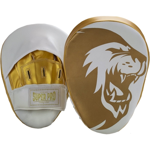 Super Pro Combat Gear Curved PU Handpads - Wit / Goud