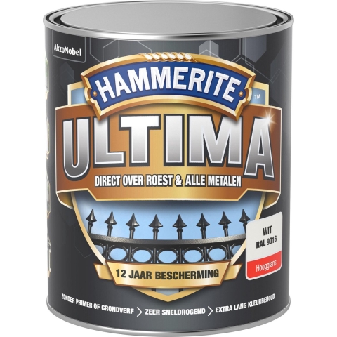 Hammerite Ultima Hoogglans - Verkeerswit - 0,75L