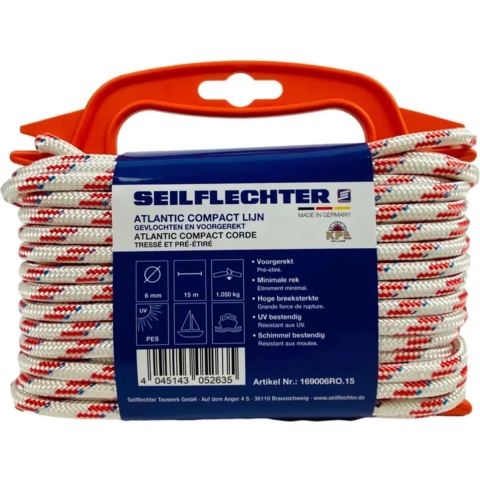 Seilflechter Atlantik Compakt 6 mmØ val/schoot op haspel 15 meter wit/rood