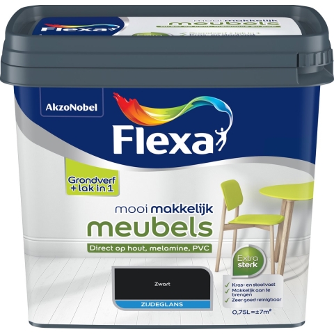 Flexa Mooi Makkelijk Meubels Zijdeglans - Zwart - 0,75L