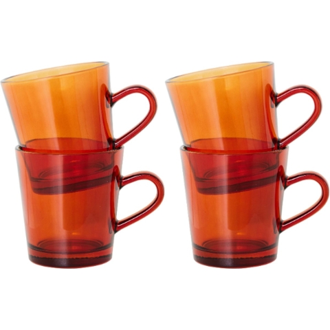 HKliving 70's Glassware Koffie Mok Set Van 4 Amber Brown