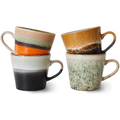 HKliving 70's Ceramic Cappuccino Mok Kopjes Set Van 4 Verve