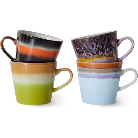 HKliving 70's Ceramic Cappuccino Mok Kopjes Set Van 4 Solid