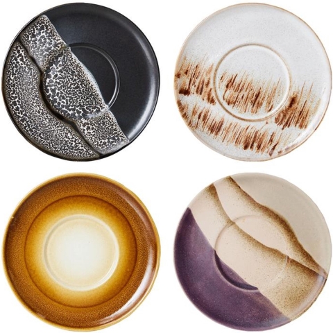 HKliving 70's Ceramic Koffie Mok Onderzetter Set Van 4 Big Sur