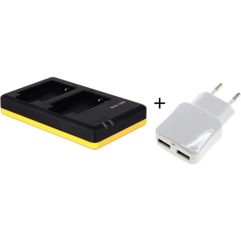 Duo lader voor 2 camera accu's Nikon EN-EL12 + handige 2 poorts USB 230V adapter