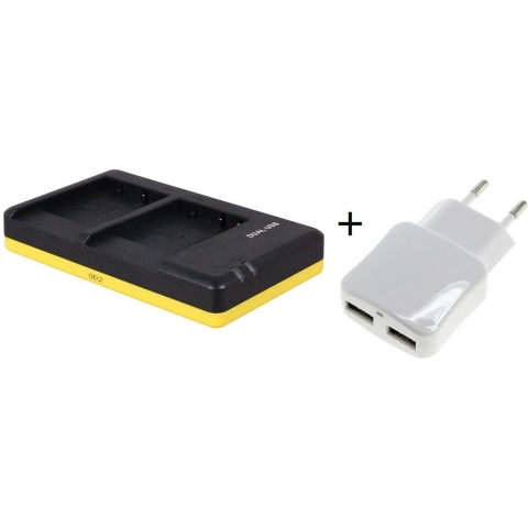Duo lader voor 2 camera accu's Panasonic DMW-BCG10 + handige 2 poorts USB 230V adapter