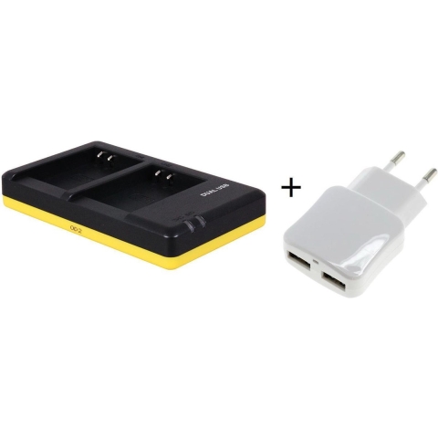 Duo lader voor 2 camera accu's Nikon EN-EL23 + handige 2 poorts USB 230V adapter