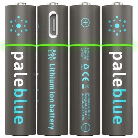 Pale Blue Li-Ion Rechargeabl AAA Battery 4 pack of AAA with 4x1 charging cable