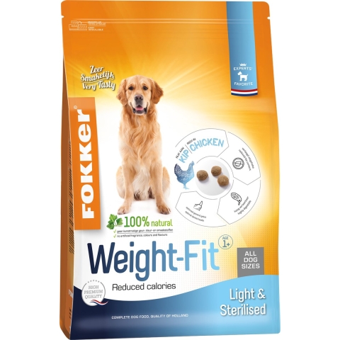 Fokker Weight-Fit Light & Sterilised hondenvoer 2 x 2,5 kg