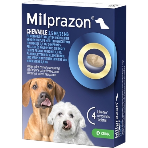 Milprazon Chewable 2,5 mg / 25 mg pup en kleine hond 12 tabletten