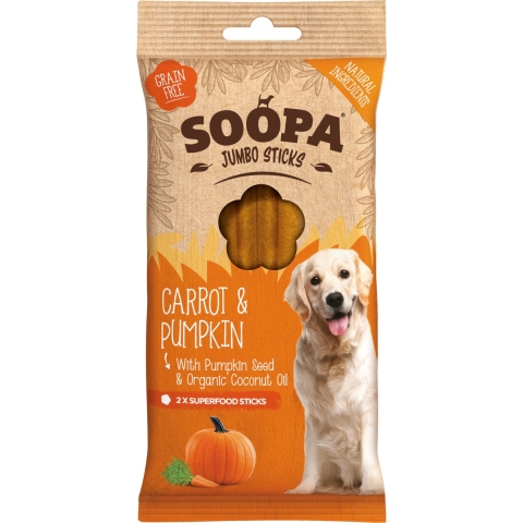 Soopa Jumbo Dental Sticks met wortel & pompoen voor de hond Per 5