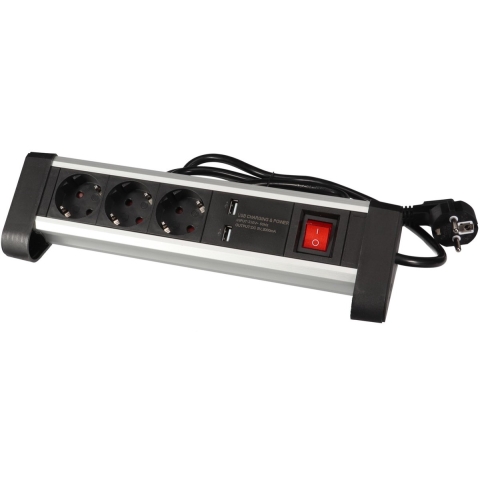 3-voudige desktop-stekkerdoos met 2 usb-poorten 2.4 a randaarde - Velleman