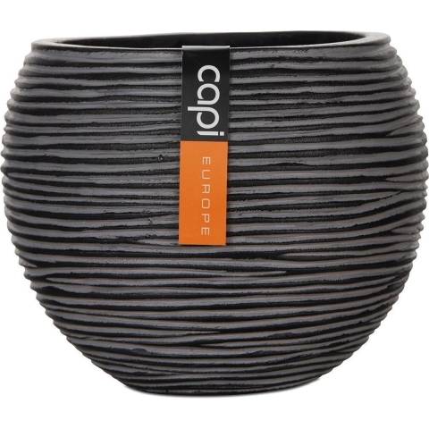 Capi Europe Vaas bol Rib Anthracite & Ivory - 22x18 - Antraciet