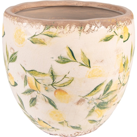 Clayre & Eef Bloempot Ø 19x19 cm Geel Keramiek Citroen Bloempot