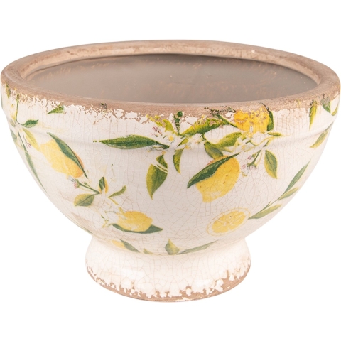 Clayre & Eef Bloempot Ø 21x14 cm Geel Keramiek Citroen Bloempot