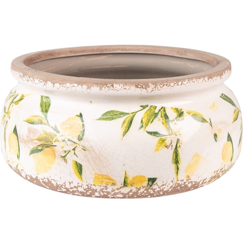 Clayre & Eef Bloempot Ø 23x10 cm Geel Keramiek Citroen Bloempot
