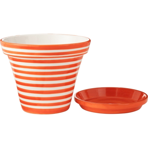 J-Line Flowerpot+Plate Granada Stripes Handmade+Painted Ceramic Nar