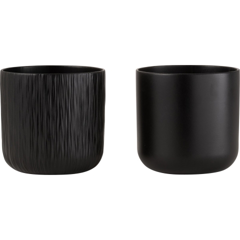 J-Line bloempot Gen - keramiek - zwart - large - 2 stuks - Ø 18.5 cm