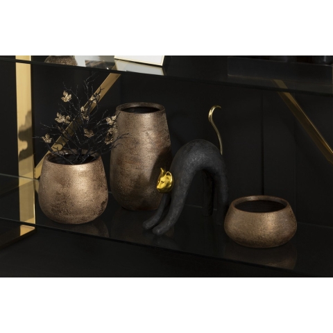 J-Line bloempot Oneffen Laag Ruw - keramiek - goud - 2 stuks - Ø 22 cm