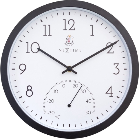 NeXtime NE-4313 Marigold Buitenklok met Temperatuur Aanduiding 30.5 cm Zwart/Wit