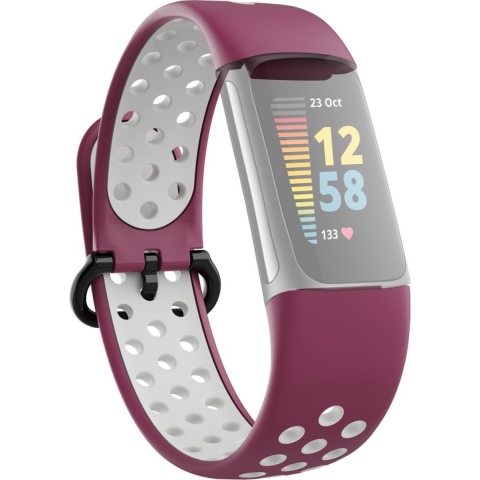 Hama Sportpolsband Voor Fitbit Charge 5 Ademend Horlogebandje Bord./grijs