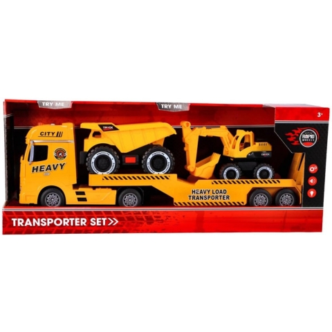 Rapid Wheels Autotransporter + 2 Bouwvoertuigen + Licht en Geluid