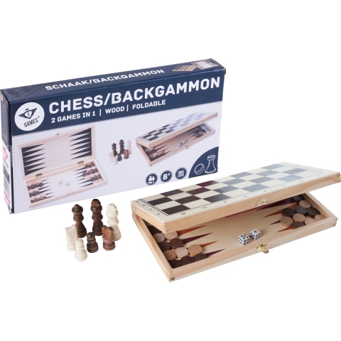 Longfield Schaak en Backgammon Houten Cassette 30x16x4 cm