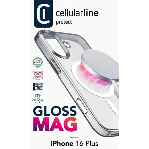 Cellularline Gloss Mag Telefoonhoesje Voor Apple Iphone 16 Plus Transparant