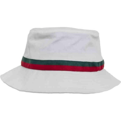 Flexfit FX5003S Stripe Bucket Hat - White/Fire Red/Green - One Size