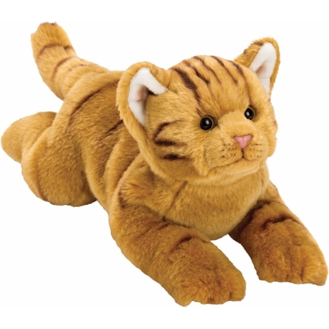 Pluche knuffeldier poes/kat - rood - liggend - 33 cm - huisdier knuffel -