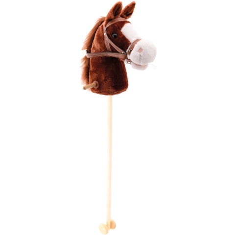 Pluche stokpaardje met geluid - donkerbruin - 98 cm - Paarden / pony speelgoed -