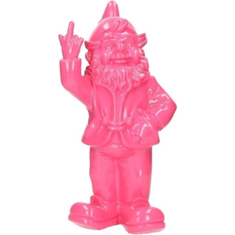 Stoobz design Tuinkabouter - roze - fuck you middelvinger - 30 cm -