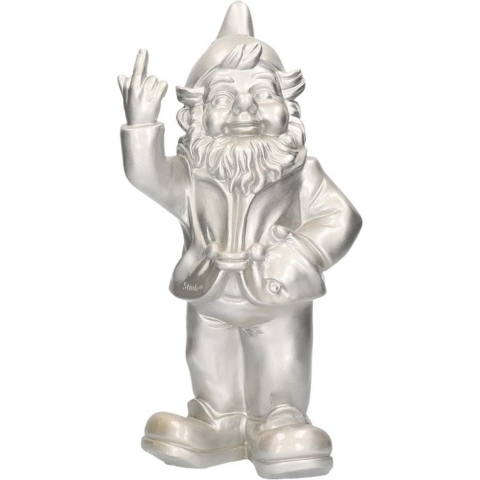 Stoobz design Tuinkabouter - zilver - fuck you middelvinger - 30 cm -