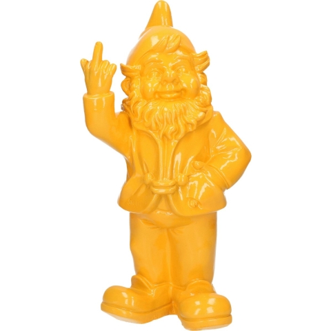 Tuinkabouter middelvinger - brutaal - geel - tuinbeeld - 30 cm - polystone -