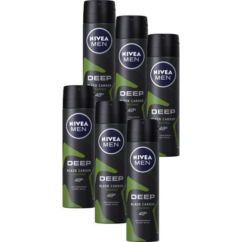 Nivea Nivea Deospray Men - Deep Black Carbon Amazonia 150 ml. 6 x Voordeelpak