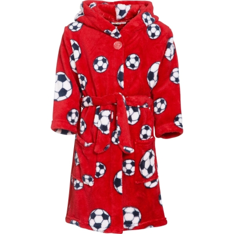 Kinder badjas/ochtendjas met voetbal print - rood - polyester 98/104 (4-5 jr) -