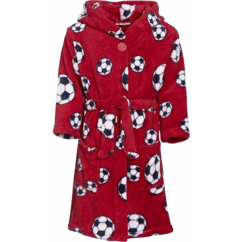 Kinder badjas/ochtendjas met voetbal print - rood - polyester 122/128 (7-8 jr) -