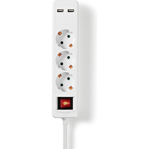 Nedis EXSO315UFSWT Stekkerdoos 3-wegs Schuko 2x Usb 1,5 M Aan/uitknop Wit